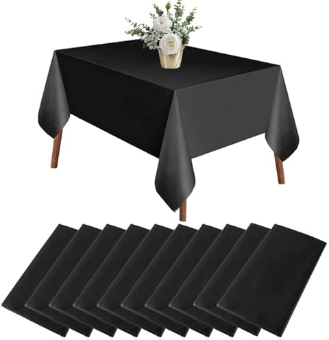 MUXHEL 10er-Set Einweg Tischdecken Schwarz, 137 x 274cm Kunststoff-Tischdecken, Rechteckige Tischdecke, Schmutzabweisende/wasserdichte Tischdecken für Geburtstag, Plastik Tischdecken für Party