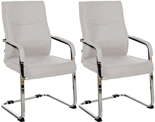 CLP Silla visitante Cantilever Set de 2, Hobart, ergonómica con reposabrazos, Polipiel Acolchada Estructura cromada, Silla Conferencia Oficina, Color:Gris, Material:Tela