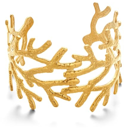 WOWORAMA Bracciale rigido in oro grosso da donna, largo, martellato, con stella marina, braccialetto in oro, stile bohémien, estivo, da spiaggia, Adjustable Size, Ottone, Nessuna pietra preziosa