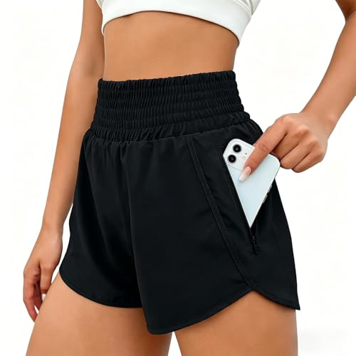 JiaYouLC Womens 2 in 1 Running Shorts with One Side Pockets Double Layer Quick Drying Lightweight Activewear Shorts for Workout Sport Training Jogging Gym