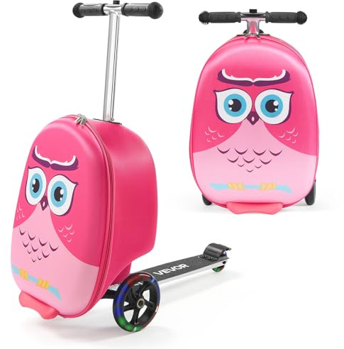 VEVOR Scooter Koffer, 20 L Fassungsvermögen, Reisekoffer mit Flash-PU-Rädern, TPR-Anti-Rutsch-Griff, max. Gewichtskapazität 50 kg, Kinderkoffer Handgepäck, für Kinder ab 5 Jahren, Pink
