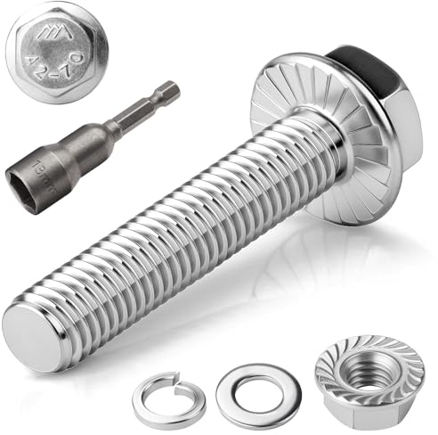 TXXATX 12 Piezas Tornillos Hexagonales M8x55mm Juego de Tornillos Acero Inoxidable A2 70 Totalmente Roscados Hexagonal Externo Tuercas de Flanco Arandelas Llave de Vaso para Construcción Maquinaria