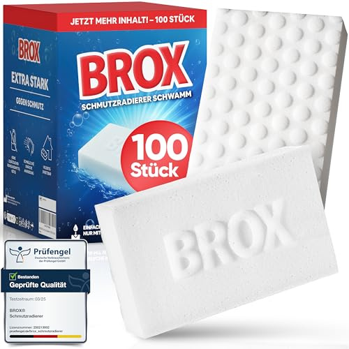 BROX Smutsradergummi, 100 svampar | Suddgummi för kök, badrum, skor, bil, robust magisk svamp, vit magisk Eraser svamp för alla typer av fläckar