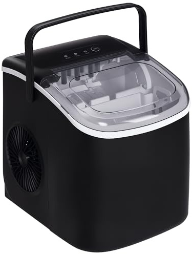 HOMCOM Machine à glaçons, 12kg en 24h, 9 glaçons en 6-12 minutes, ice maker portable avec poignée, panier et pelle, machine à glaçons pour maison, cuisine, bureau, bar, noir