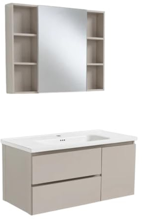 FUTURE HOME Mobile bagno sospeso 100 cm Althea in alluminio con lavabo in ceramica e specchio contenitore – Design moderno, resistente all’umidità