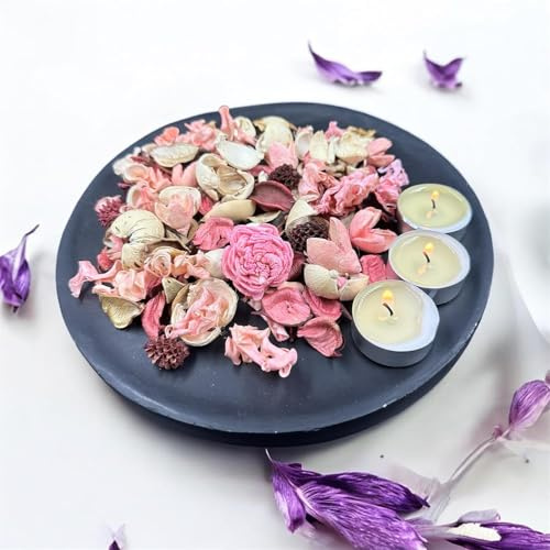 Set de popurrí aromático «Flores Rosas» | Popurrí Decorativo para ambientar el hogar «Primavera», Incluye 3 Velas de té