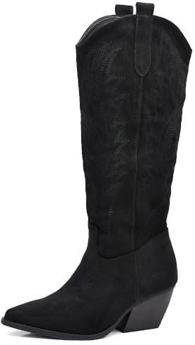 IF Stivali Texani Donna Alti Sotto il Ginocchio in Camoscio Sintetico Stile Western Cowboy G716 nero N.38