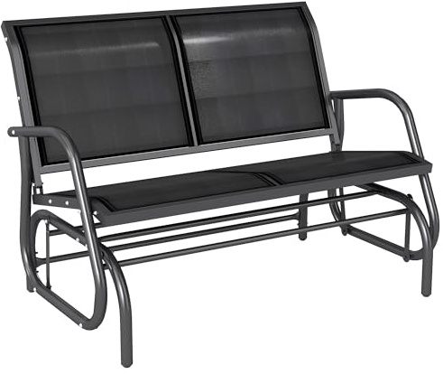 Outsunny Banc à Bascule de Jardin 2 Places Design Contemporain Grand Confort accoudoirs Assise et Dossier Ergonomique métal textilène Noir