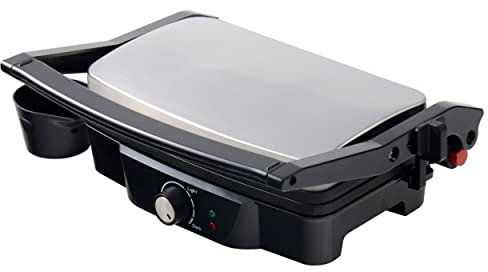 ARDES Parrilla Eléctrica de contacto Profesional 1500W Plancha Eléctrica para bocadillos y pan «piadina» Parrilla de contacto con Placas antiadherentes Grande Color Negro y Acero Modelo AR1S20