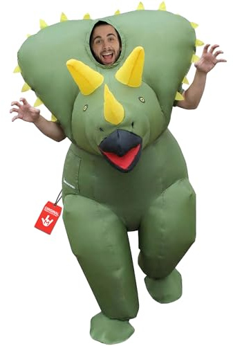 Morph Disfraz Triceratops Adulto, Disfraz Hinchable Halloween Adulto | Mono Verde con Ventilador, Diseño de Triceratops, Se Infla en Segundos, Perfecto para Halloween, Siempre un Éxito