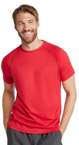 Mountain Warehouse Endurance Mens T-Shirt – Breathable Tee, UPF50 Protection, Lightweight Shirt, Comfortable & Quick Drying Top - Spring Summer, Travelling Red L