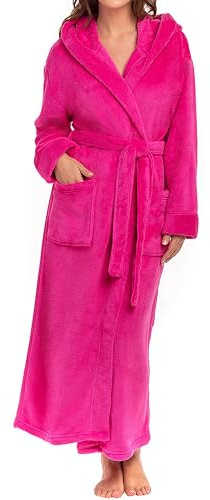 Alexander Del Rossa Womens Robe, Long Plush Bathrobe with Hood, Hooded Robes for Women Plus Size Bath Robe, Fuchsia, Medium