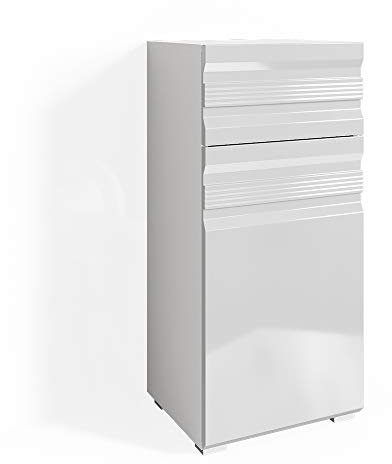 Vicco Midischrank Weiß Hochglanz Fredd 36x79x31 cm - Badezimmermöbel, Pflegeleichte Oberflächen – einfach zu reinigen