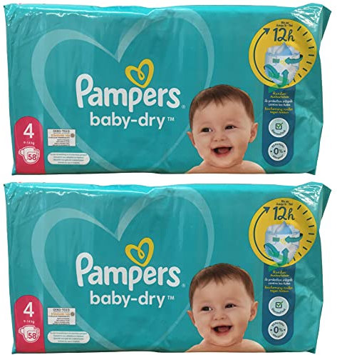 Pampers Baby Dry Windeln Gr.4, 9-14 kg 2er Pack (2x58Stk Packung)