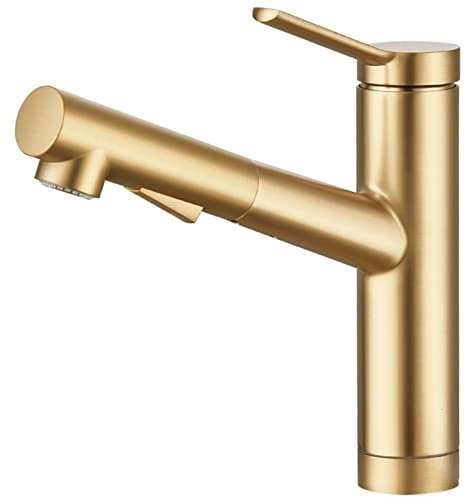 CREA Wasserhahn Küche, Küchenarmatur mit Ausziehbarer Brause, Spültischarmatur Küche mit 2 Strahlarten, 120° Drehbar Mischbatterie Küche, Armatur Küche Gold