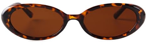Laurinny 90er Retro Sonnenbrille für Damen Herren Kleine Schmal Retro Oval Sonnenbrille Gläser(Leopard/Braun)