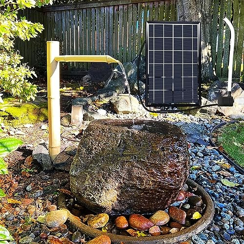 Fontana d'acqua solare in bambù, kit per laghetto da giardino giapponese con beccuccio con pompa, pannello solare da 6 W, filtro dell'acqua, tubo dell'acqua da 2 m per patio, interno/esterno