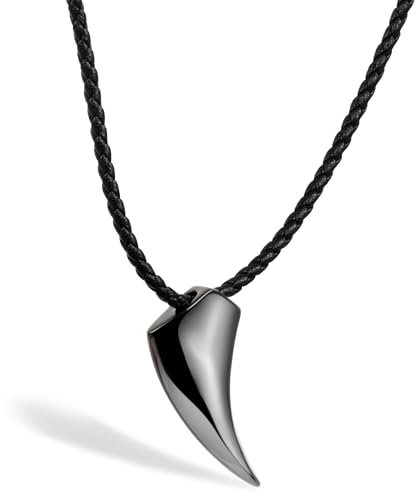 David Galvani Leder Halskette für Herren mit Wolf Anhänger - Geschenkidee für Männer - inklusive Schmuckbox 50cm (Schwarz, 50)