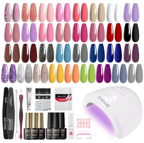 ROSALIND Kit Vernis Semi Permanent Gel 48W Lampe UV/LED 33 Couleurs Outils Complet Cadeau Femme Saint-Valentin Fête