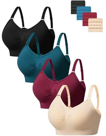 HBselect Wireless Bras for Women Seamless Bras Set Comfort Sports Bras | 4 Pack Womens Bras No Underwire, Full Coverage, Seamless Padded, Sports Bras, Comfort Sleep, Tshirt Bralette with Extender