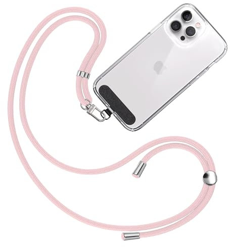TBOC Cuerda para Movil Universal [Rosa Claro] para Colgar Funda del Teléfono Móvil en Cuello - Cuerda móvil con Parche [Negro] de Tela - Cordón para móvil con Enganche
