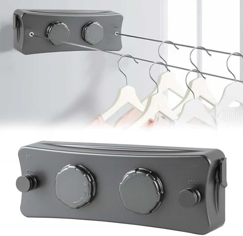 GAESHOW Aufhängen Einziehbares Wäscheleine, Wäscheleine Ausziehbar Wand, Wandmontage Nicht Durchhängende Wäscheleine mit 5.1 m Stahlseil, für Badezimmer, Waschküche, Balkon, Garten