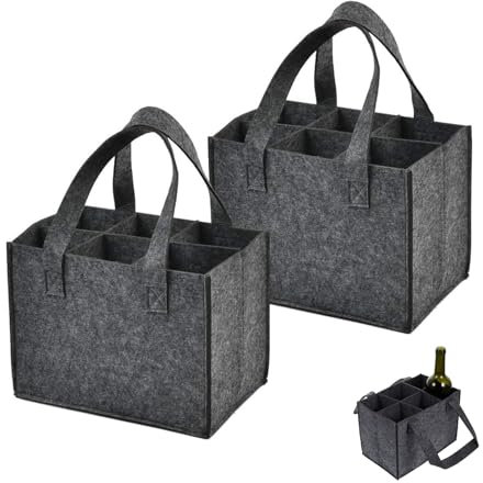 MQWDGJ Flaschentasche 6 Flaschen, 2 Stück Flaschentasche, Flaschentasche Filz Flaschenkorb Männerhandtasche Bier Getränketräger für Party Reise Picknick