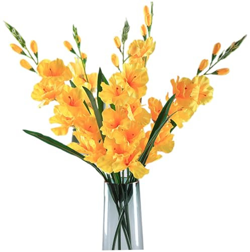 Hemore Gladiolus Artificial Flowers, 5pcs 25.6inch Artificial Gladiolus Branches, Realistic Silk Gladiolus Flower for Home Wedding Decorations