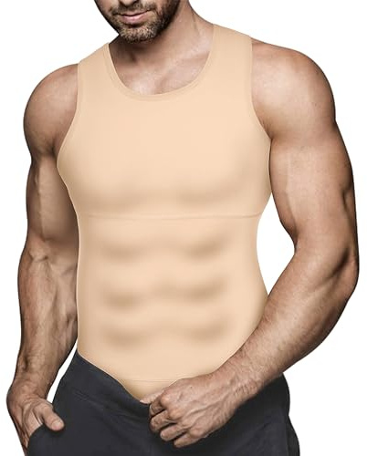 Bingrong Men Compression Vests Shapewear Slimming Body Shaper Undershirt Tank Top Shirt (UK, Alpha, M, Regular, Regular, Beige)