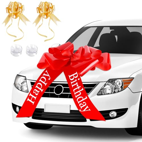 Fiocco Regalo Gigante per Auto, Fiocchi Regalo con Ventosa, Fiocco di Compleanno (1 Rosso 23 Pollici e 2 Dorati) Decorazione per Auto, Bicicletta, Natale, Feste di Compleanno
