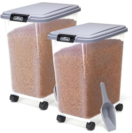 Nobleza - 2 Pezzi Contenitore per Animali da 30 L, Animali Domestici Scatola di Alimenti con Ruote Contenitore, Coperchio Ribaltabile, Ermetico, Trasparente, Ruote e Pala, per Cibo per Cani e Gatti