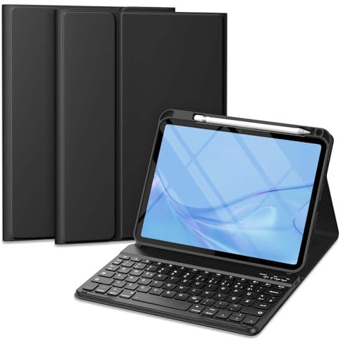Vobafe Hülle mit Tastatur für iPad 11/10 Generation (2025/2022, 10,9/11 Zoll), Magnetisch Abnehmbare Bluetooth Tastatur mit Aktualisierte Tastenkappe, iPad A16 Tastatur mit Stifthalter, Schwarz