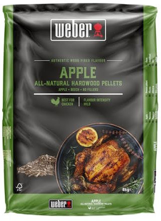 Weber Pellets de Bois de Pommier/Bois de pommier naturel pour barbecues à pellets au goût doux, aromatique, sucré et fumé, sans additifs, idéal pour la cuisson lente à basse température, sac de 8 kg