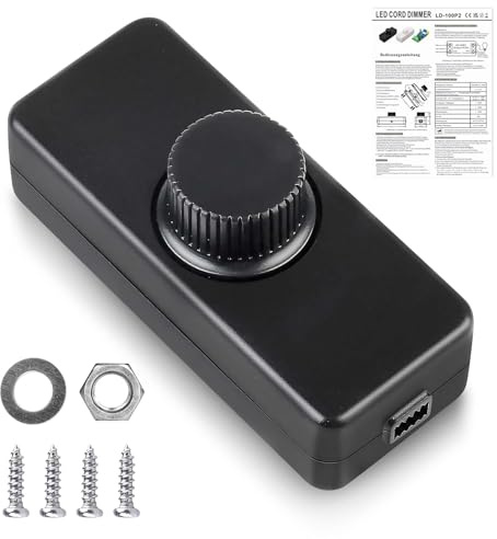 LED Dimmschalter Drehbarer, 220-240VAC/50HZ Dimmschalter Für LED Lampen, 3-100 Watt LEDs Schnurdimmer, LEDs Dimmer Schnurdimmer Für Dimmbare Lampe Und Halogen Lampe (Schwarz)