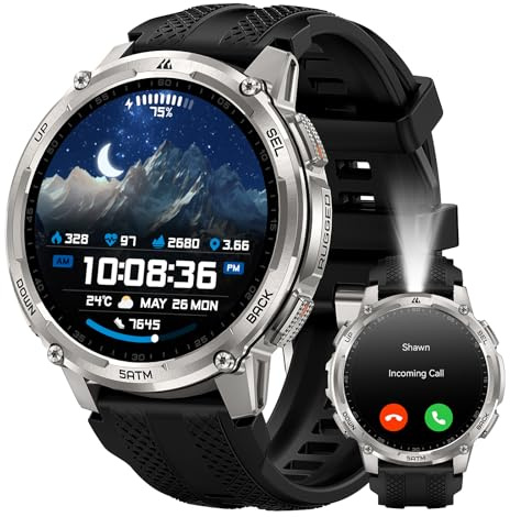 KOSPET Tank T4C Smartwatch con GPS,Corpo robusto in metallo completo, Torcia LED,Batteria 50 Giorni, Monitor Salute 24/7,5ATM/IP69K,170+ modalità sportive, Schermo da 1,5 pollici, Android & iOS