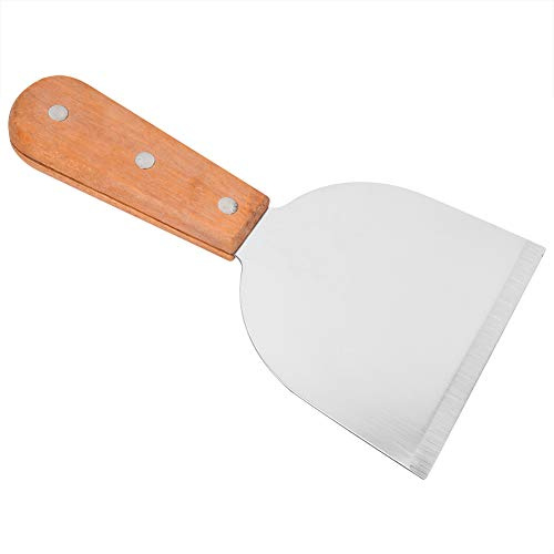 Fesjoy Rascador para Parrilla de Barbacoa, Pala de Cocina de Acero Inoxidable, Aleta para Panqueques con de Madera Barbacoa, Fiestas, Familias