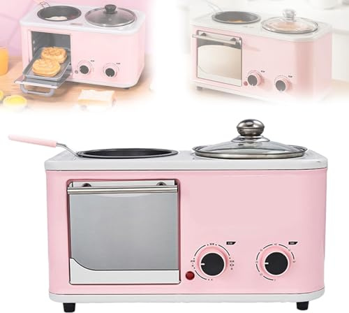 Máquina para hacer desayuno 4 en 1 con freír, hornear, cocinar al vapor y cocinar 4 funciones, olla eléctrica de 1200 W con control de temperatura ajustable, mini horno multifuncional