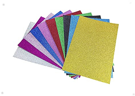 Glitterkort, Vrandu glitterpapper 250GSM 20 x 30 cm 10 ark, färgade kort hantverk kartong glittrande papper 10 färger blandade för konst handgjord arbete fest dekoration. (8x12 tum)