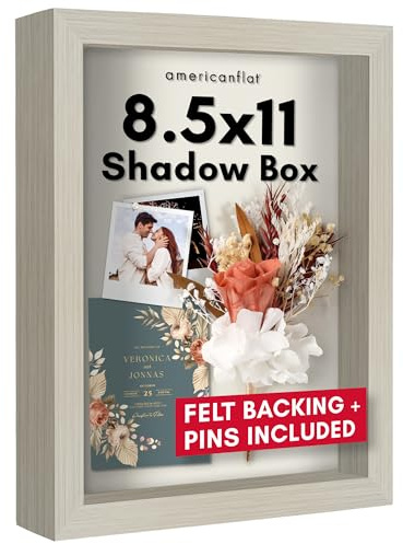 Americanflat 8.5x11 Shadow Box Frame with Shatter-Resistant Glass - Silhouette Collection - Large Shadow Box Display Case for Tabletop and Wall Display - Light Wood with Soft Felt Back