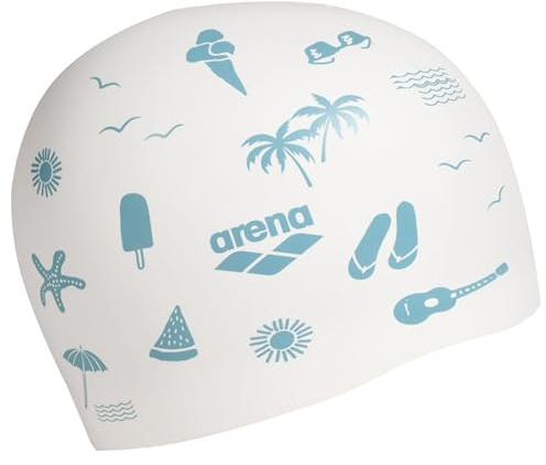Arena Unisex Adult Reversible Training Swim Cap Men and Women 2-in-1 Silicone Bathing Cap Waterproof Comfortable Fit, Beach Vibes, One Size