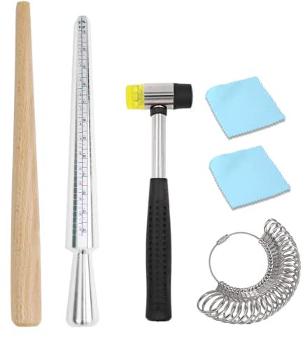 Ringdorn, Metall-Ringgrößen-Set mit Schmuck-Gummihammer, Hammerringe, Größenmesswerkzeuge, Fingerlehre, Holzringformer, Werkzeug, Juwelier-Reparatur-Set