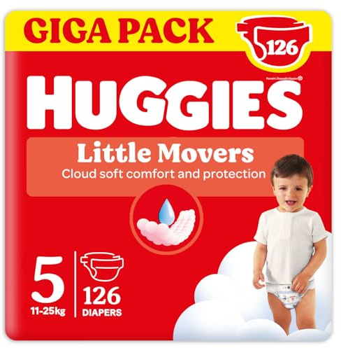 Huggies Pannolini Little Movers, Taglia 5 (11-25 Kg), Confezione da 126 pannolini, Formato Gigapack