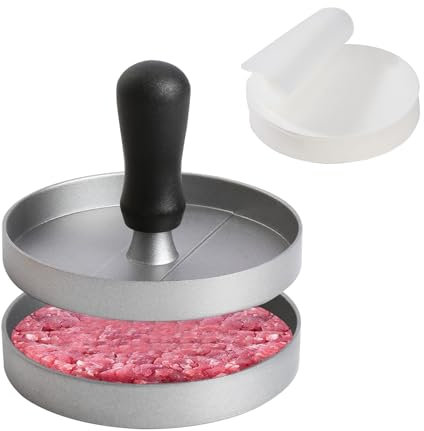 Burger Press Pattie Non-Stick Coated Hamburger Patty Maker for Delicious Hamburger Patties Aluminium Material with 100 Sheets of Baking Paper