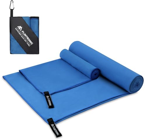 Flintronic 2PCS Toalla de Microfibra, 180*90CM+80*40CM, Toalla de Viaje Ligera y compacta, compacta, Toalla Viaje y Toalla Piscina, Ultraligera y de Secado rápido, para aptitud física, Playa, Yoga