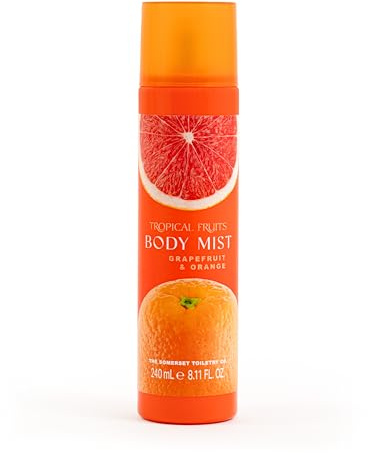 Tropical Fruits Grapefruit and Orange Body Mist Citrus Fragrance 240ml | Lightweight Fragrance Spray with Fresh Citrus Notes of Grapefruit and Orange. Refreshing Scent for All Day Freshness.