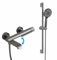 Badewannenarmatur mit Handbrause, Wandmontage Wasserhahn Badewanne Mischbatterie Messing Wannenarmatur inkl 3 Funktionen Handbrause, 180° Drehbaren Auslauf, 150cm Brauseschlauch (Grau)