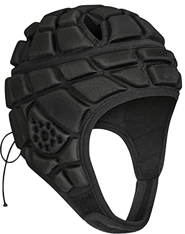 Kids Rugby Headguards Soft Padded Football Helmet Adjustable Rugby Headgear with Chin Strap Breathable Multi-Sprots Scrum Cap Anti-Collision Bump Cap Training Head Protective Head Gear for Teen Child