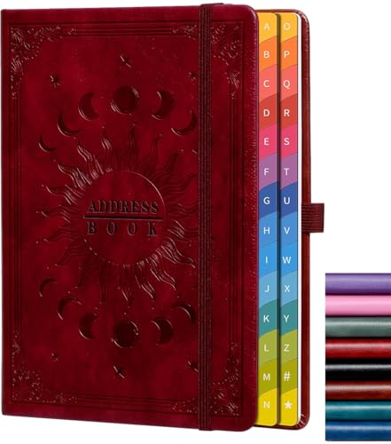 Address Book with Colorful Alphabetical Tabs (8.4 x 5.7) – Hardcover Contact Organizer for Website Passwords, Telephone, Software Licenses, and Important Information – Wine Red