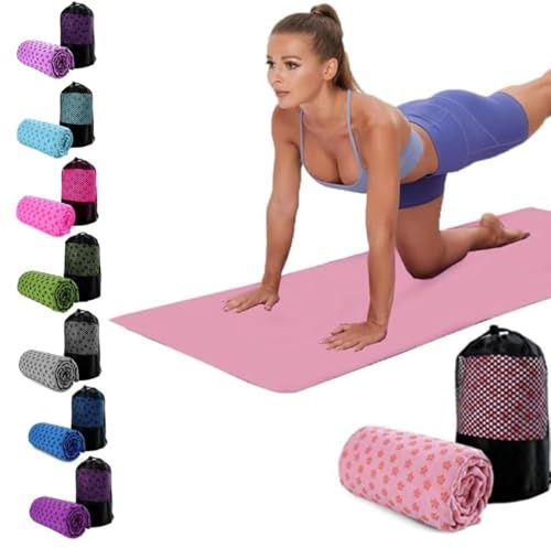 DZOZO Yoga Mat Towel Non Slip Hot Yoga Towel with Grip DotsBlanket Super Soft Sweat Absorbent Microfiber Mat Cloth with Mesh Bag for Yoga Pilates Bikram
