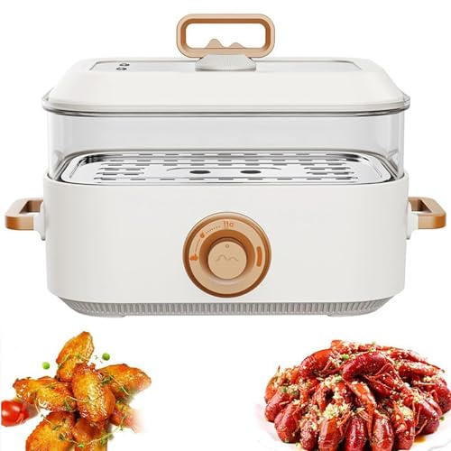 Vaporiera elettrica per alimenti, in acciaio inox, diametro 5 l, grande capacità, controllo del fuoco a due livelli, griglia per cottura a vapore in acciaio inox per verdure, carne, cereali